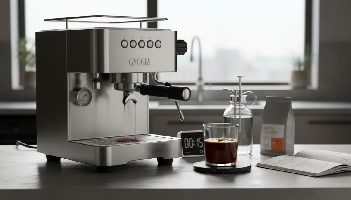 Barista hand adjusting steam knob on espresso machine to manually control pre-infusion pressure